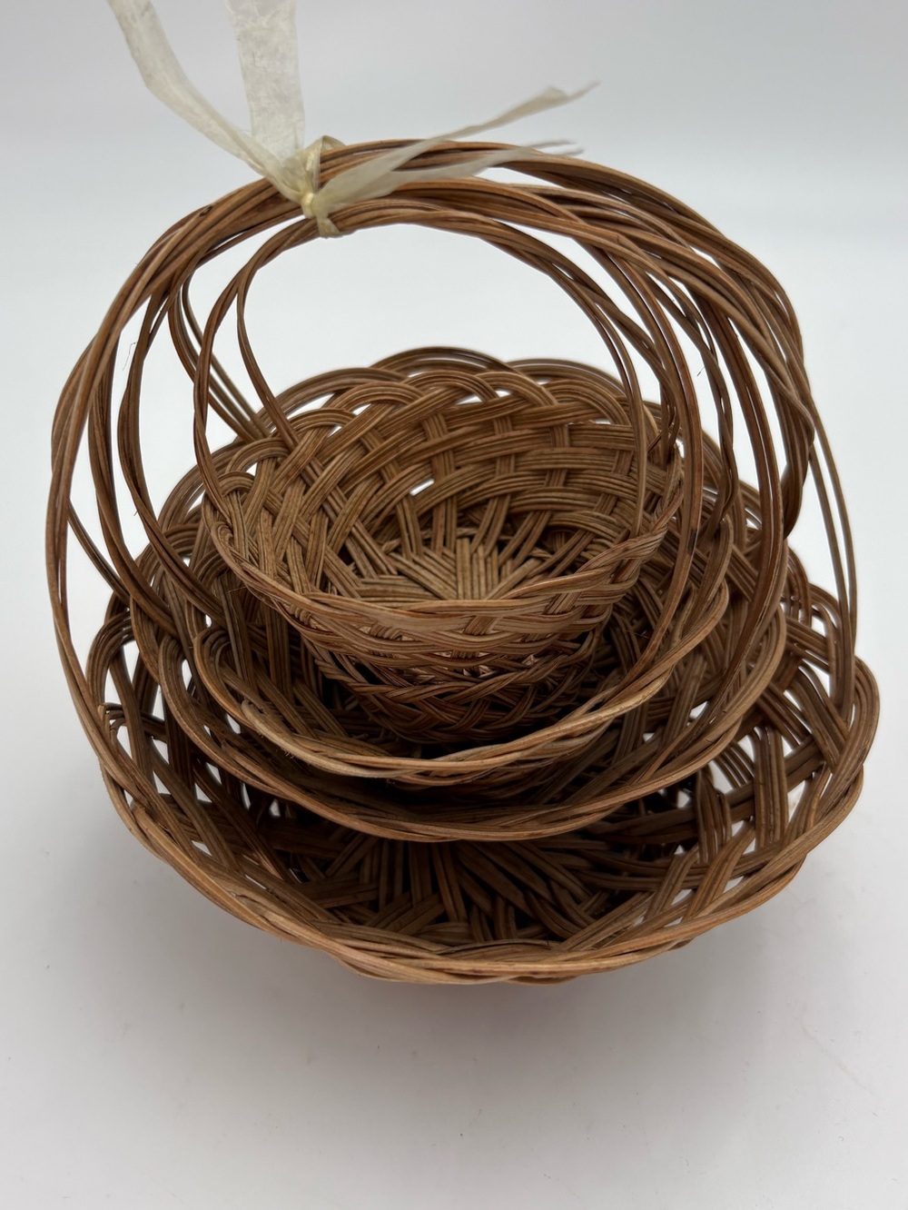 Vintage Nesting Wicker Baskets Set of 3 Arched Handles Mini Boho Decor
